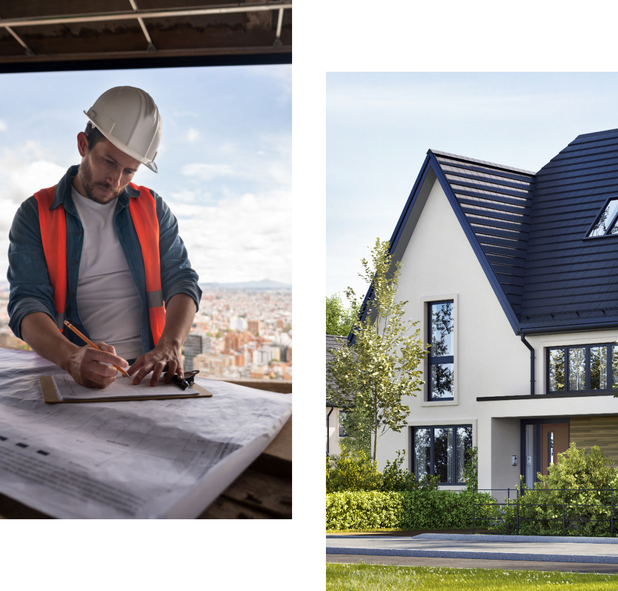 Construction worker reviewing plans