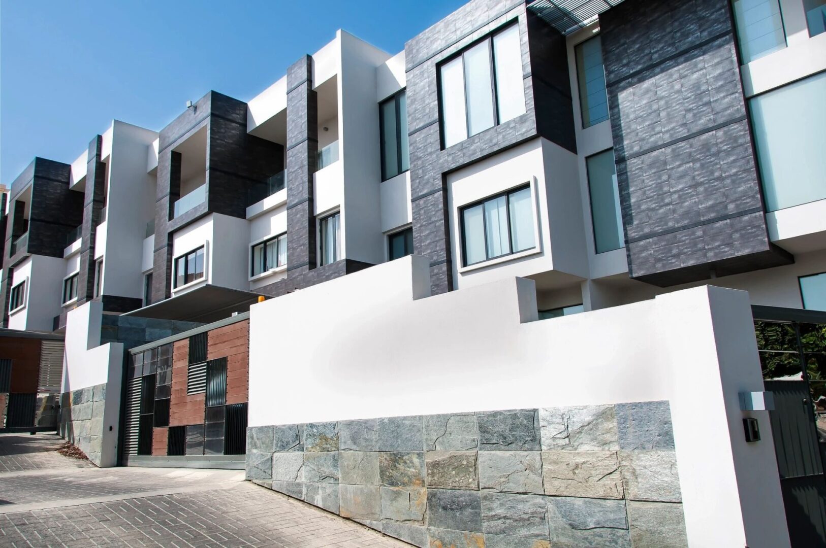 Stylish multi-story housing complex facade