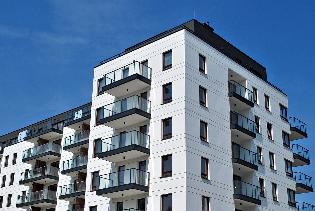 Modern apartment building with balconies